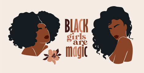 Afro American Woman Vector Illustration Portrait. Beautiful Girl Dark Skin. Curly Hair - 576763979