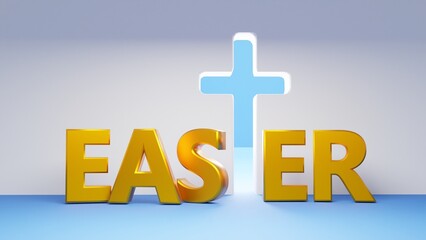 Easter and easter letters with a cross in the background