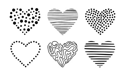 Vector Hearts Doodle Set. Love Symbol Collection Isolated on white. Valentines Sketch - 576764376