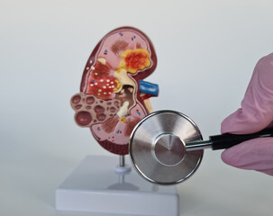Kidney model and stethoscope doctor urologist and treatment