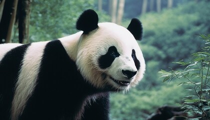 Fototapeta premium Panda in the wild. Close-up. Wildlife. Generative AI.