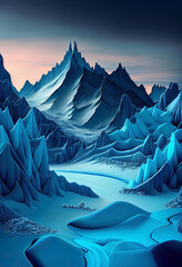 Abstract winter ice mountain landscape.  
Digitally generated AI image