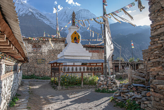View of Manang village, Manang district, Nepal Himalayas, Nepal