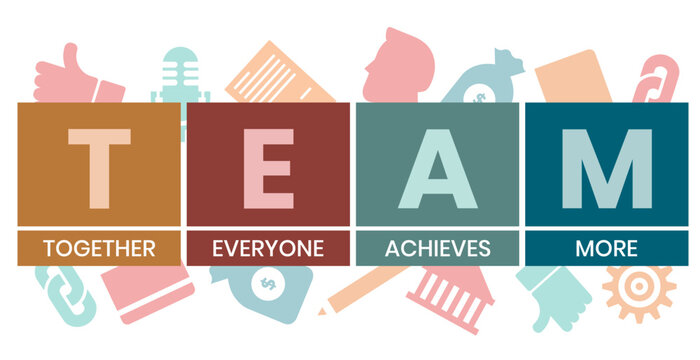 Team - Together Everyone Achieves More acronym, business concept. word lettering typography design illustration with line icons and ornaments. Internet web site promotion concept vector layout.