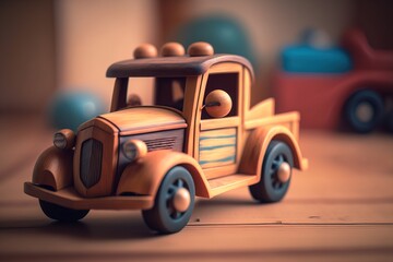 A beautiful wooden car craft toy, generative ai