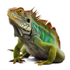 green iguana on white background. generative AI - obrazy, fototapety, plakaty
