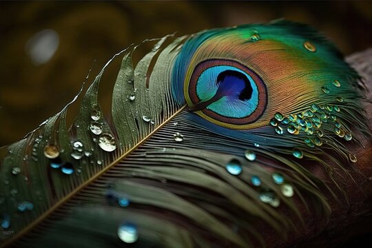 beautiful peacock bird feather in vibrant color, generative ai