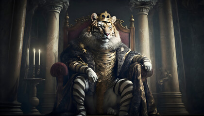 Tiger sitting on a throne, generative AI