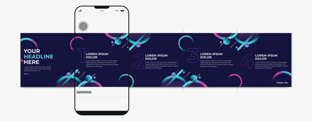instagram carousel post  template, editable instagram carousel post design set, social media carousel post with colorful gradient and phone. © Graphaxil