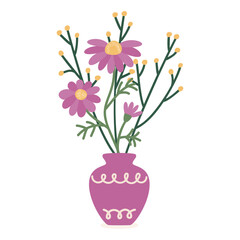 Flowers in a vase. A bouquet of stylized plants in a flat style. Isolated on a white background. Vector illustration.