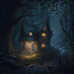 Fototapeta na wymiar haunted house in the woods - AI Generative