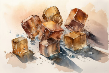 Ice Cubes from Broth, Watercolor Sketch, Generative AI