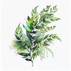 Watercolor Greens Isolated on White Background. Generative AI