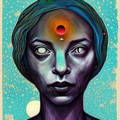 Metaphysical priestess imaginary woman art illustration. 