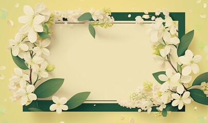 Plakat Frame With Spring Flowers on Yellow Background. Spring Theme. Generative AI.