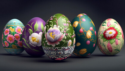 Beautifully painted Easter eggs with floral patterns