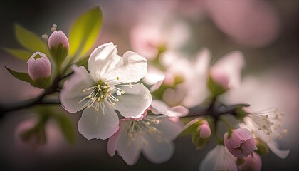 Fototapeta premium Closeup of Cherry Blossom Flower. Spring Theme. Generative AI.