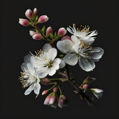 Obraz na płótnie Canvas Cherry Blossoms Isolated on Black Background. Spring Theme. Generative AI.