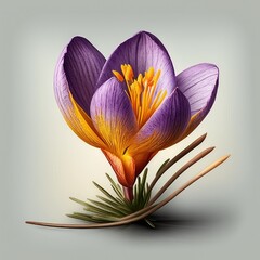 Crocus Flower Isolated on Grey Background. Spring Theme. Generative AI.