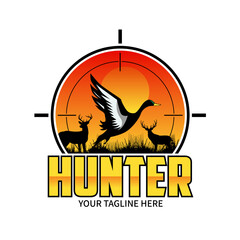 Hunting club logo inspiration with duck and target. Rifle lens aiming a duck