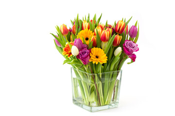flowers in a vase on white background