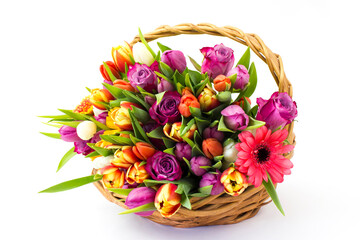 flowers in a basket on white background