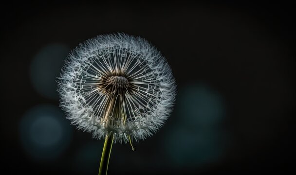  a dandelion with a black background and a blurry image of the dandelion in the foreground is a blurry image of the dandelion.  generative ai