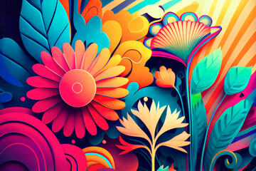 fabulous bright flowers, colorful floral background, ai generation
