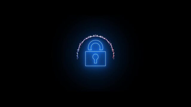 digital cybersecurity safety and locked icon animated neon circle background