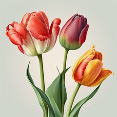 Fototapeta premium Tulip Flowers isolated on Grey Background. Spring Theme. Generative AI.