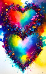 Heart of the rainbow, flowers, multicolor, Generative AI