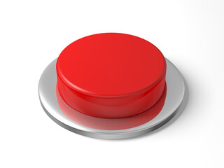 Red button isolated on white background. 3d illustration.