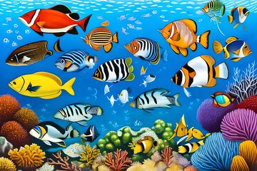 Fototapeta na wymiar Watercolor Illustration of fishes. Generative AI