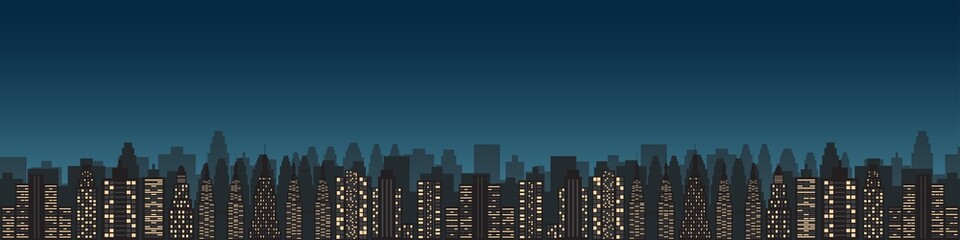 Building Background and Banner. City building at Night. Skyscraper. Cityscape. Urban landscape. Metropolis City. Vector Illustration Isolated on White Background. 