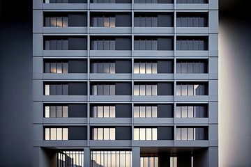 Contemporary apartment building exterior made of glass and concrete.
Digitally generated AI image.