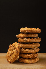 Peanut cookies on a wooden surface.