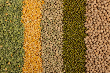 Peas of various types of stripes close -up. Pea background.