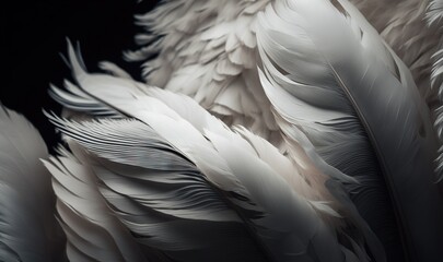  a black and white photo of a feathered bird's tail feathers are white and black, and the feathers are black and white.  generative ai