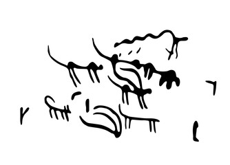 Rock petroglyphs depicting predatory attacks on livestock. Vector illustration of prehistoric rock petroglyphs discovered on the territory of Armenia