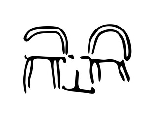 Rock petroglyphs depicting domestic animals in a pasture. Vector illustration of prehistoric rock petroglyphs discovered on the territory of Armenia