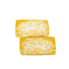 head of marble cheese in a section on a white background, hard cheese