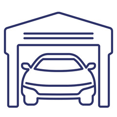 Garage icon with car, line design