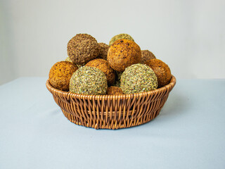 Belper Knoll cheese in a basket, hard cheese, swiss cheese, close up