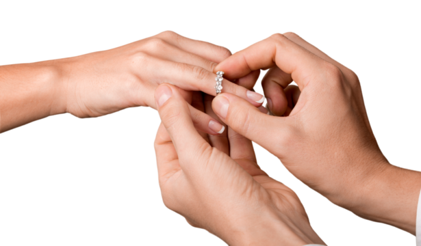 Close up Groom Putting the Wedding Ring on bride's finger