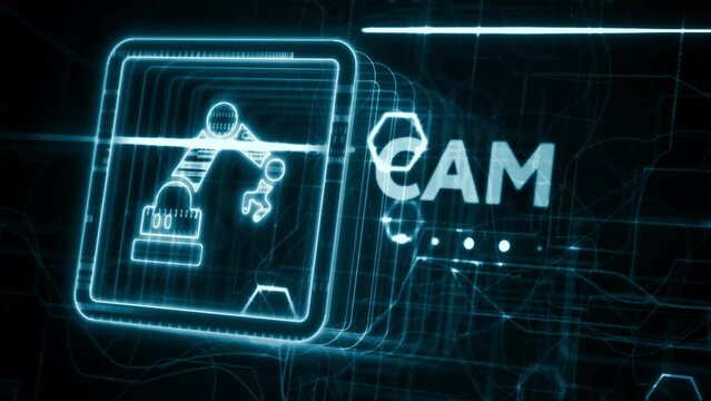 CAM Computer-aided manufacturing industrial technology automation concept.