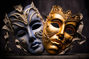 World Theater Day, International Theater Day, beautiful theatrical masks, theatrical elements, created with Generative AI