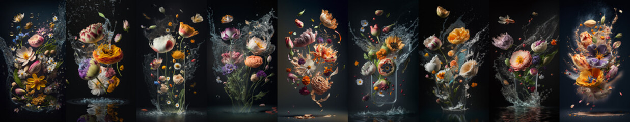 Obraz na płótnie Canvas Eautiful flowers floating in the air, generative ai