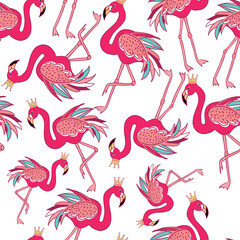 Seamless pattern of flamingo on a white background. For boys and girls. for textiles