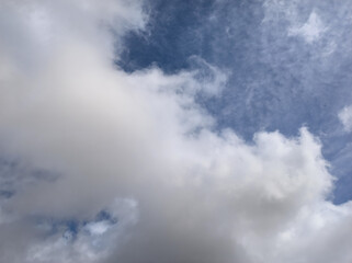 Giant clouds of abstract shape in the deep blue sky