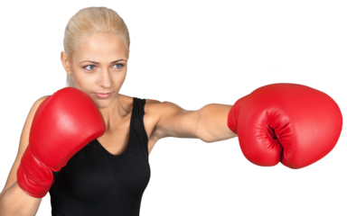 Woman wearing boxing gloves isolated on